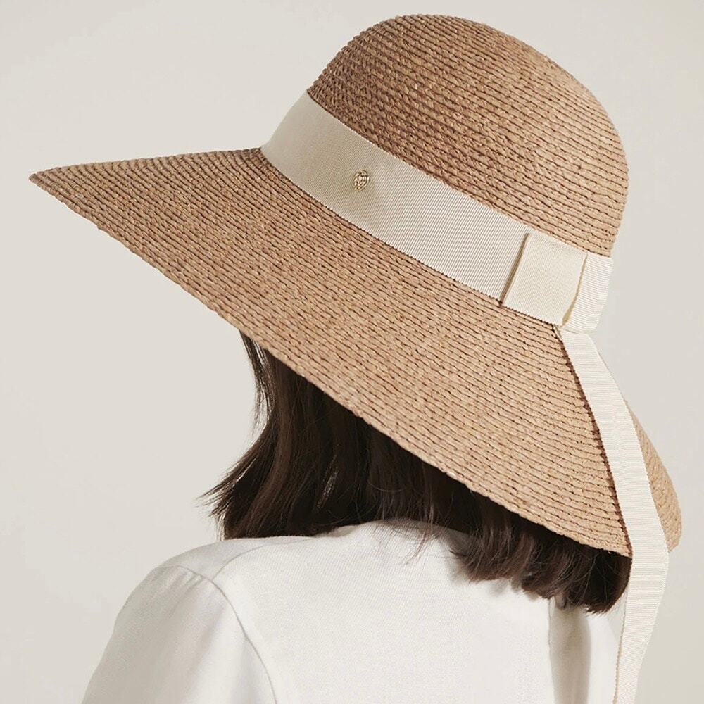 Helen Kaminski Cori Wide Brim Hat Nougat/Cream Raffia Sun Summer - Picture 16 of 16